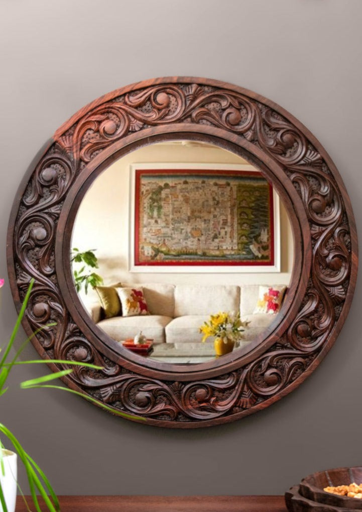 Hand-Carved Convex Wall Mirror