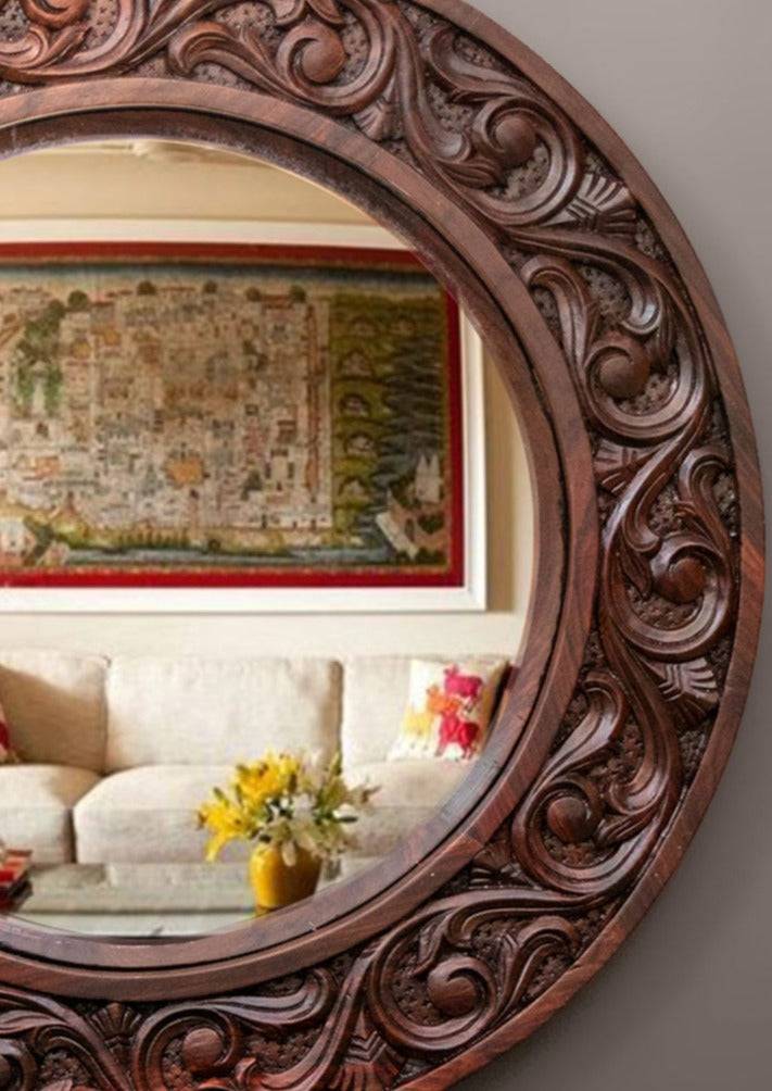 Hand-Carved Convex Wall Mirror
