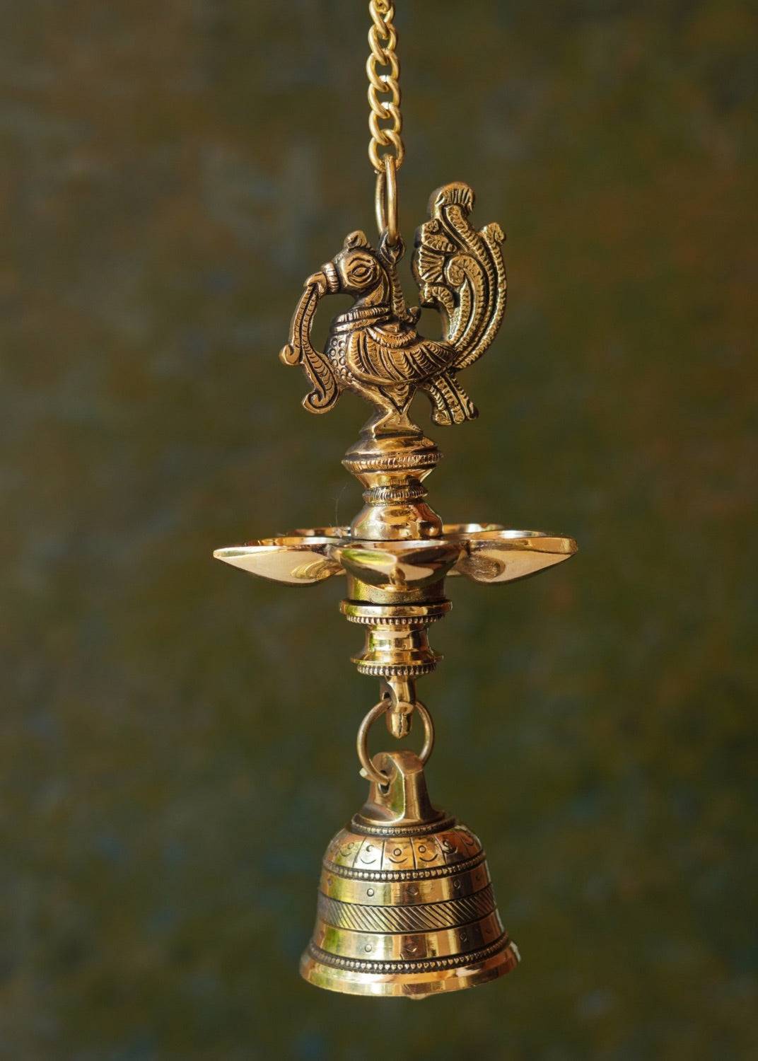 Antique Brass Peacock Hanging Oil Lamp with Bell – Pooja Deepam