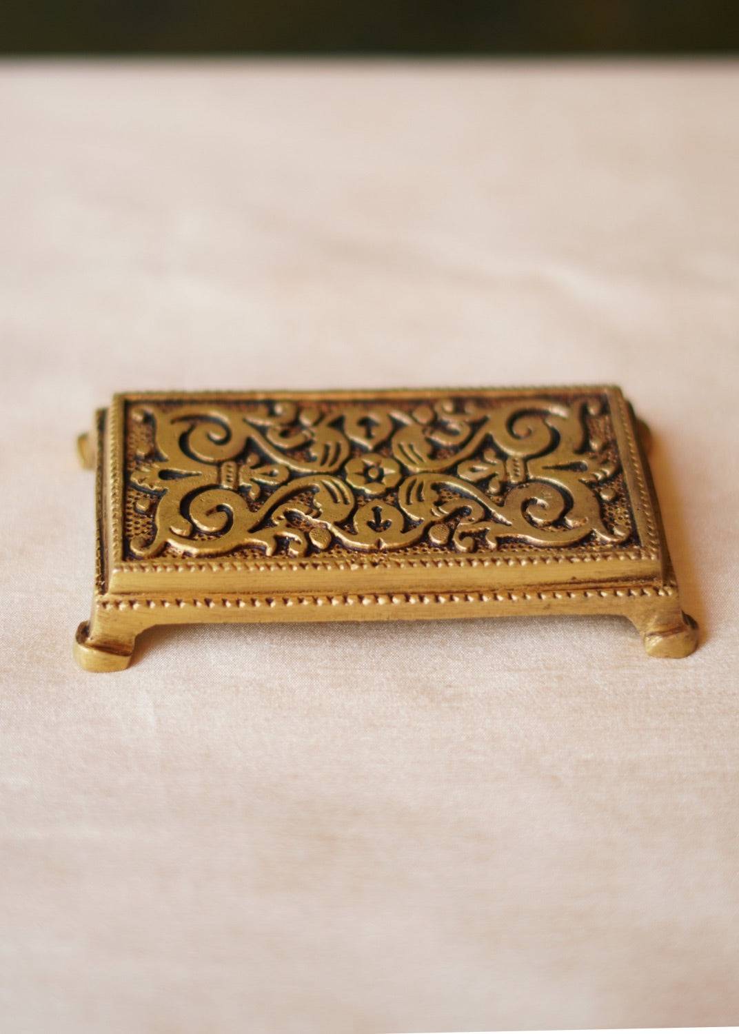 Handcrafted Brass Pooja Chowki – Rectangular Floral Design Pedestal