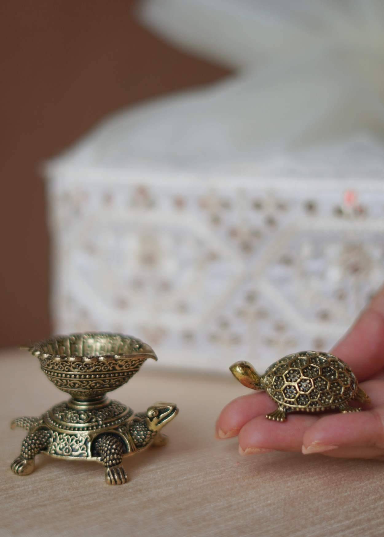 Mini Brass Turtle & Turtle Diya Hamper – Luxury Corporate Diwali Gift with Cashews & Chocolate | Akkaara