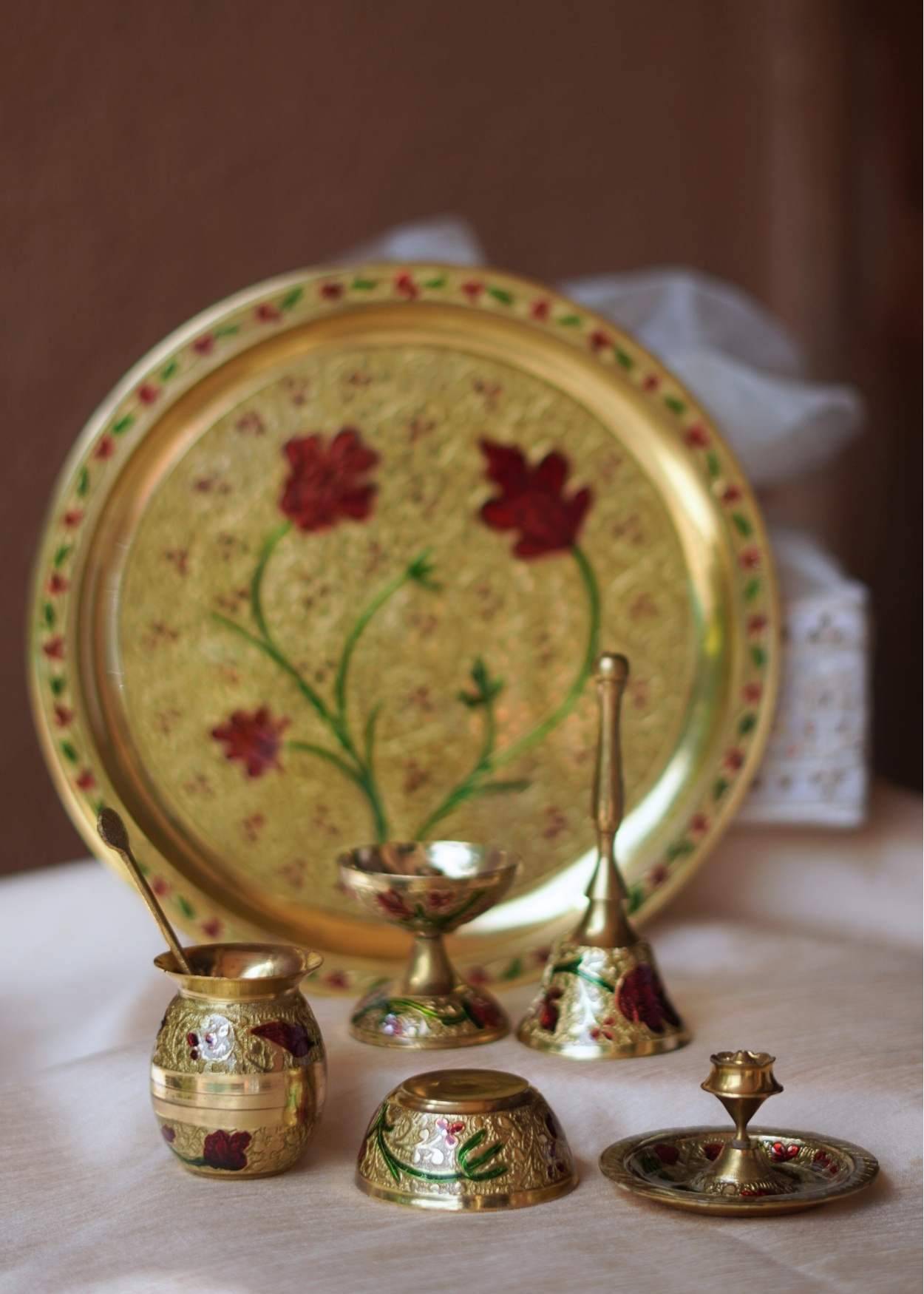 Brass Pooja Thali Set Hamper – Luxury Corporate Diwali Gift with Complete Pooja Essentials | Akkaara