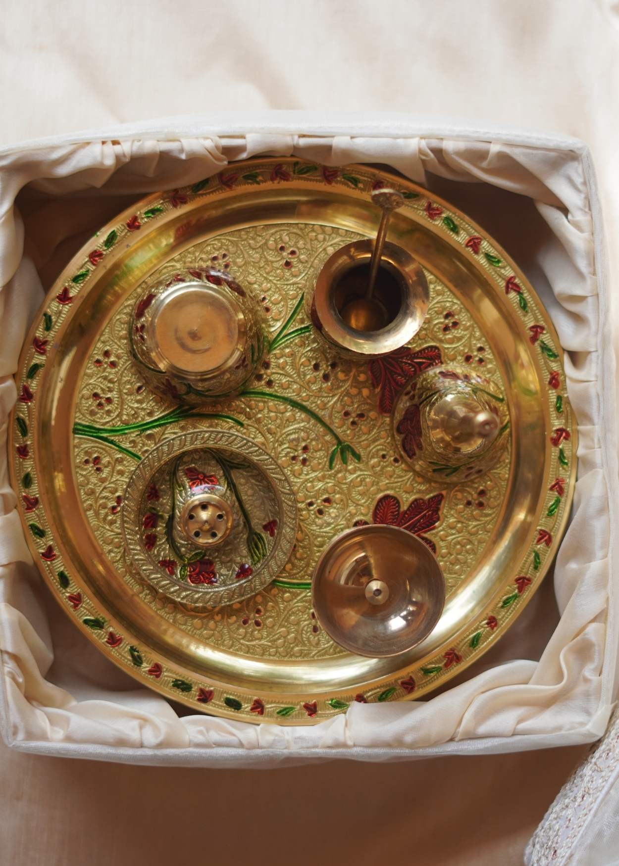 Brass Pooja Thali Set Hamper – Luxury Corporate Diwali Gift with Complete Pooja Essentials | Akkaara