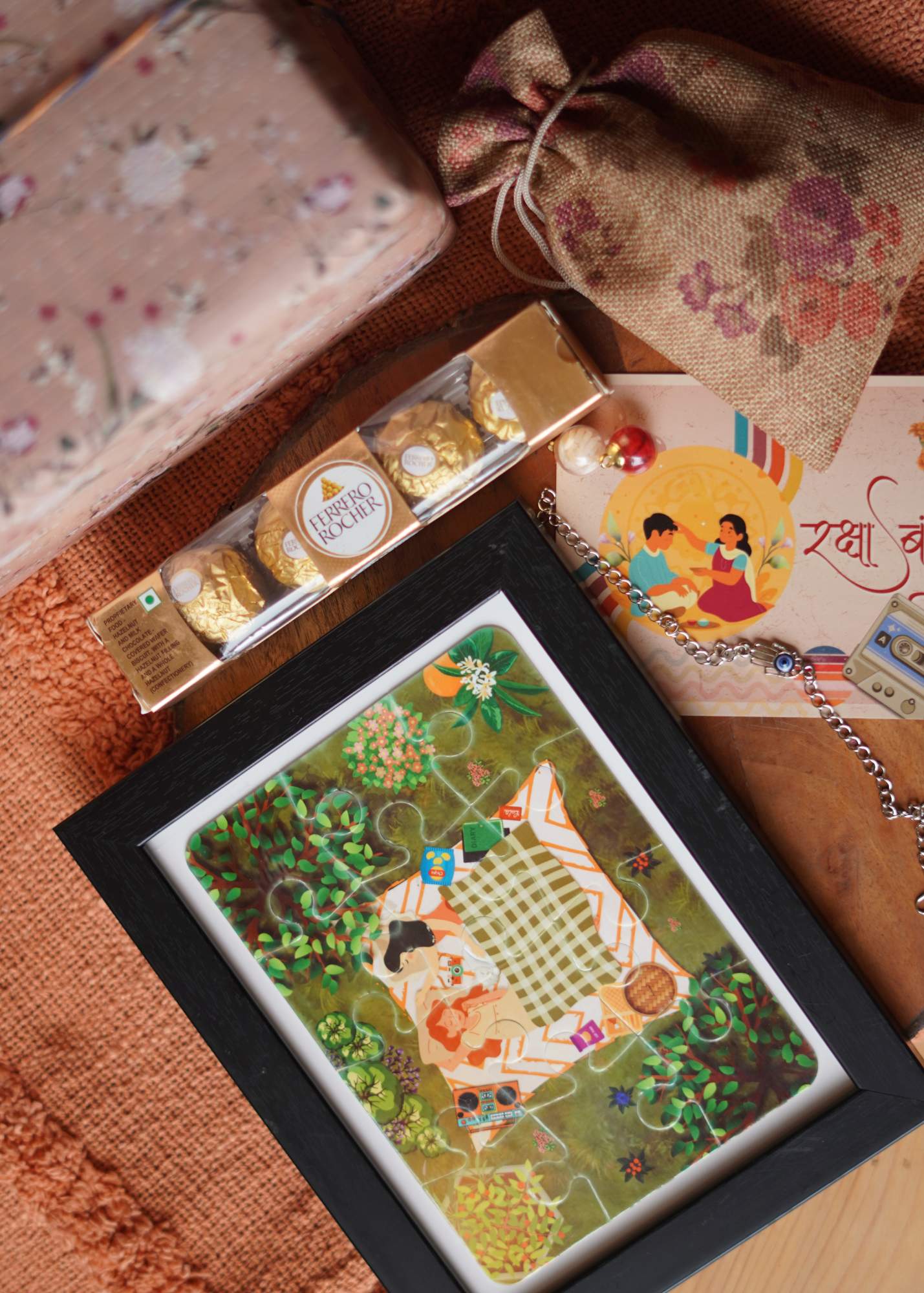 DIY Puzzle Wooden Frame Rakhi Hamper for Art Lovers