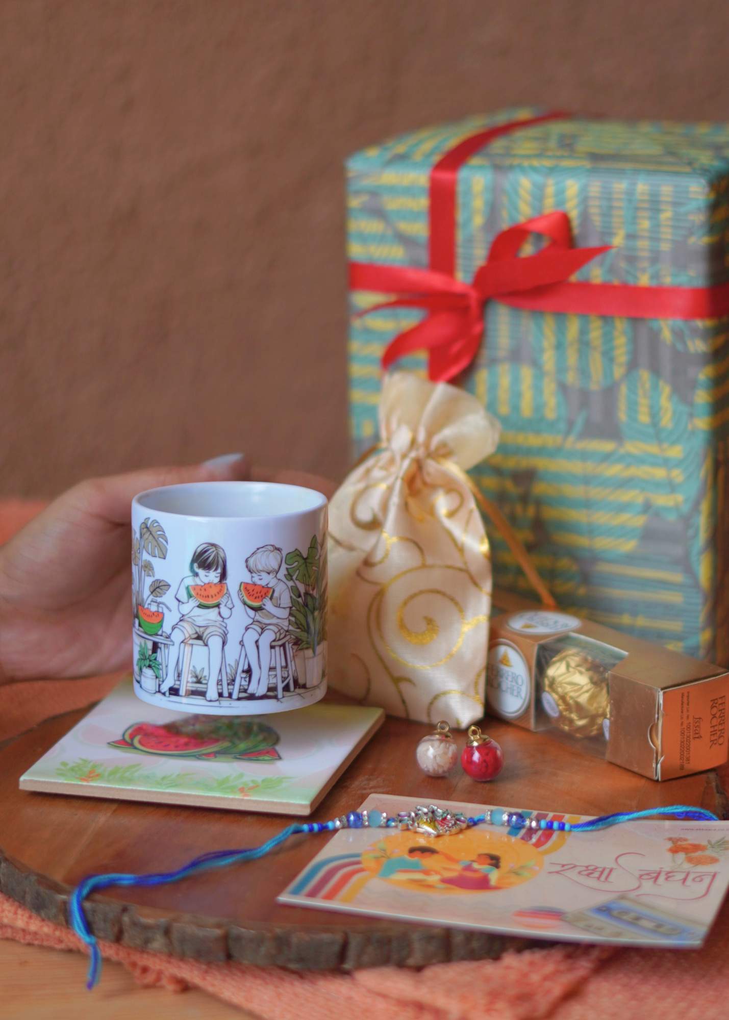 Garmi ki Chutti Cup & Coaster Rakhi Hamper