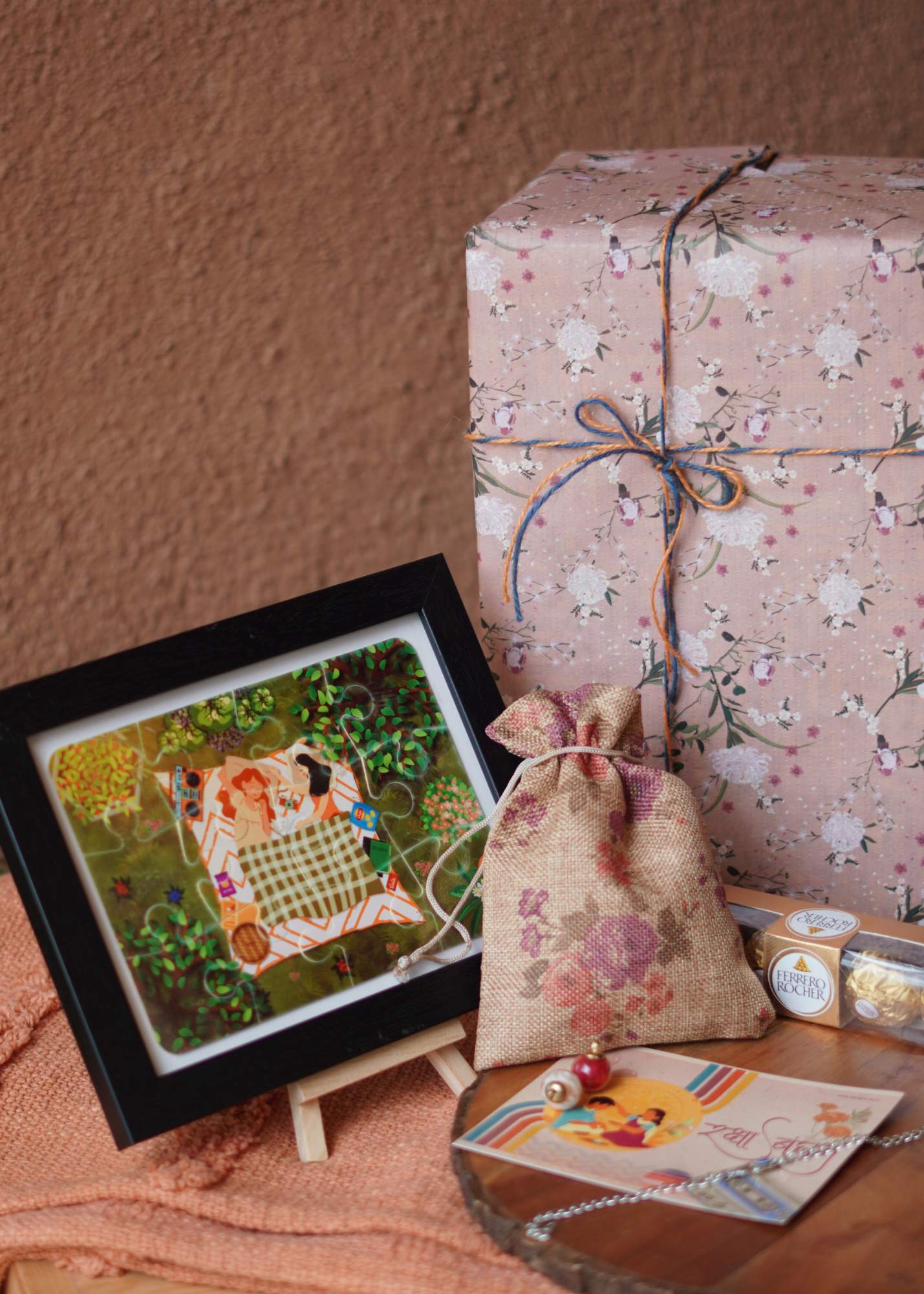 DIY Puzzle Wooden Frame Rakhi Hamper for Art Lovers