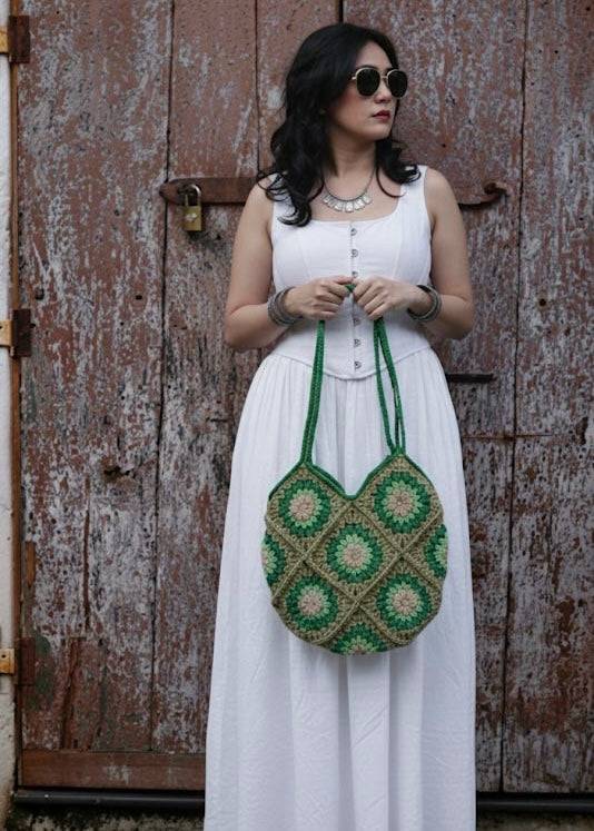 Handmade Crochet Shoulder Bag – Boho Green Tote