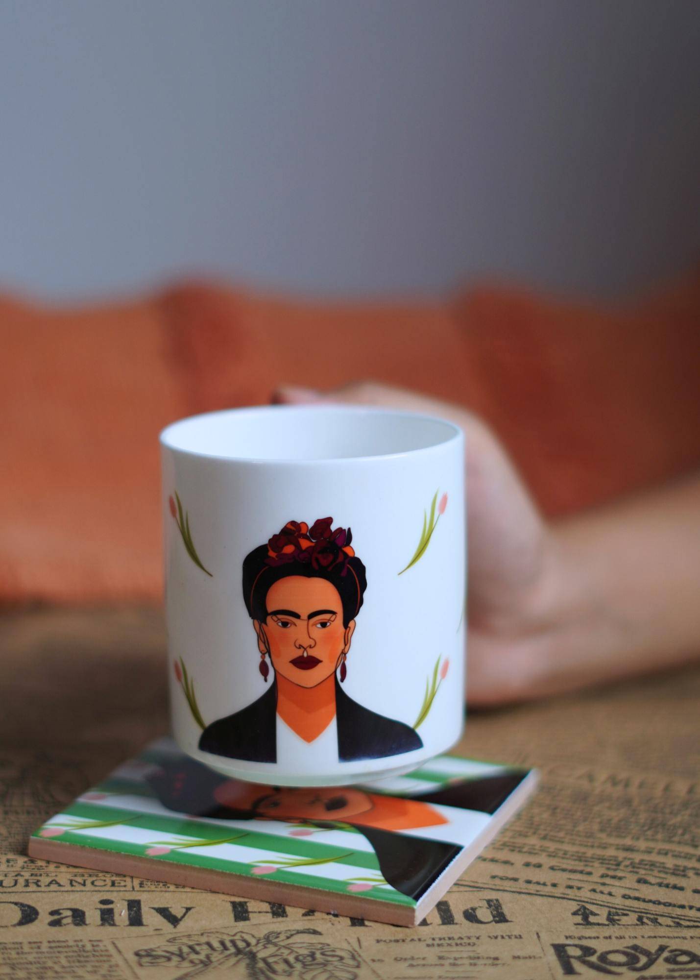 Frida Kahlo Cup & Coaster Set – Handcrafted Artistic Ceramic Mug with Matching Coaster