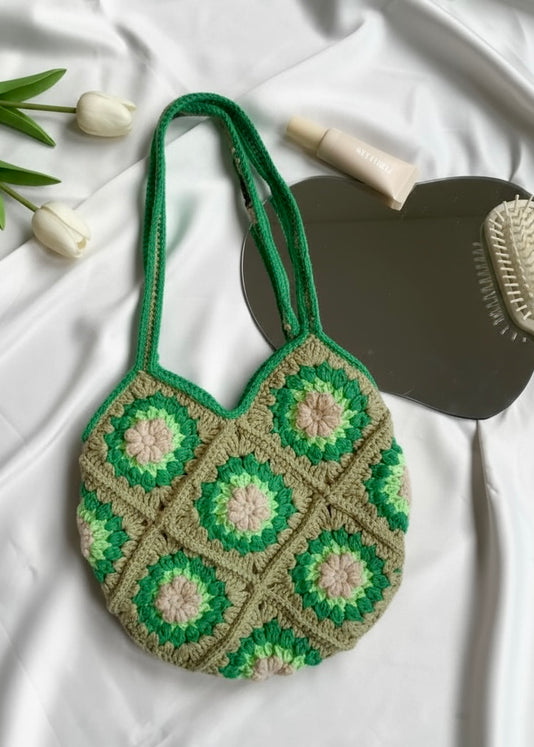 Handmade Crochet Shoulder Bag – Boho Green Tote
