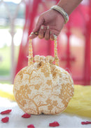 Embroidered Potli Bag - Cream & Golden