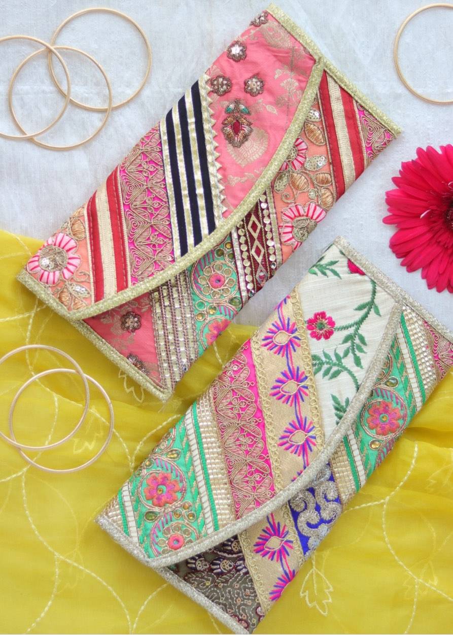 Embroidered Patchwork Envelope Clutches