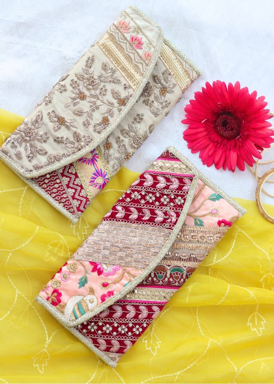 Embroidered Patchwork Envelope Clutches