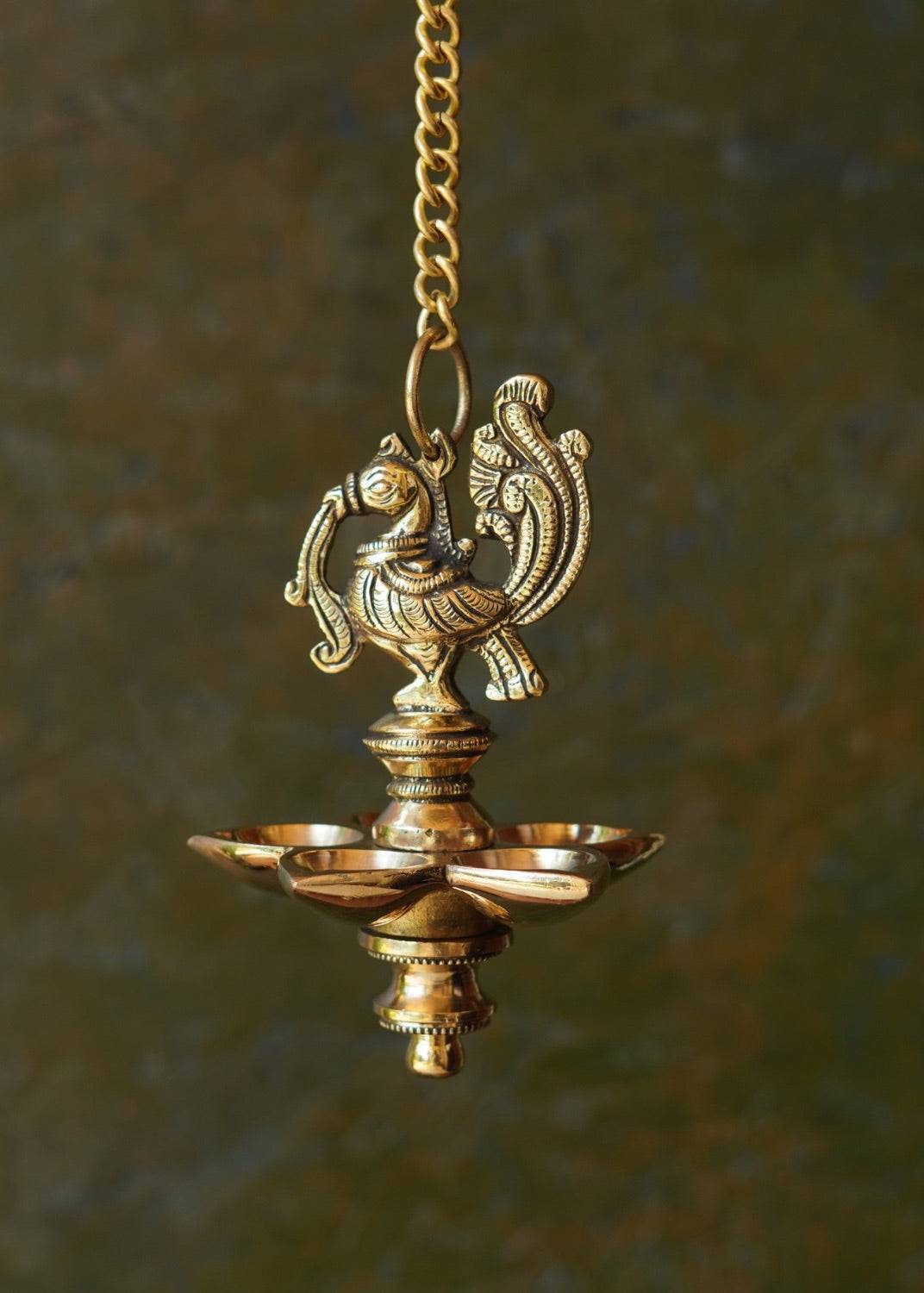 Pure Brass Peacock Hanging Oil Lamp – Pooja & Festive Decor