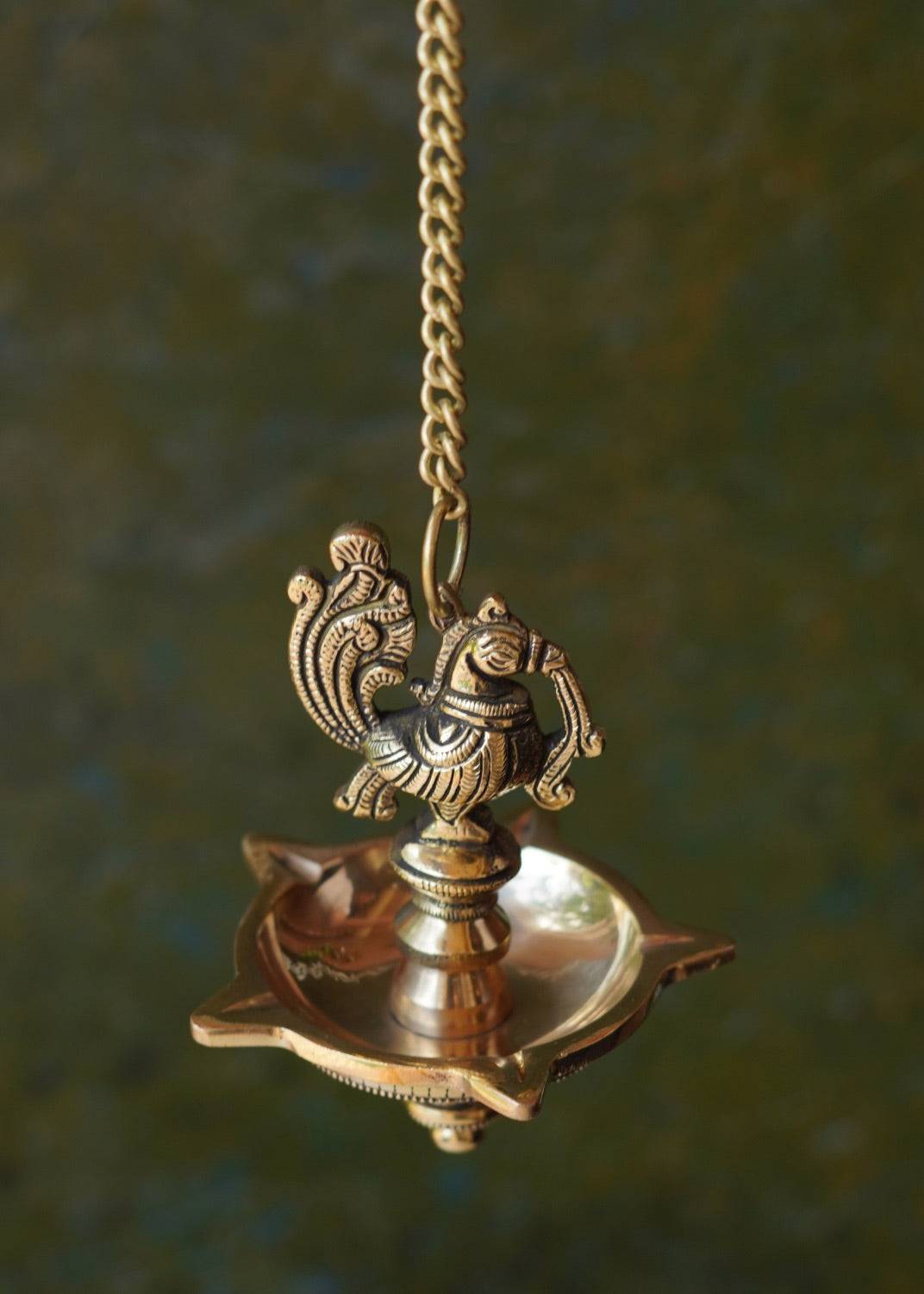 Brass Peacock Hanging Diya – Oil Lamp for Pooja