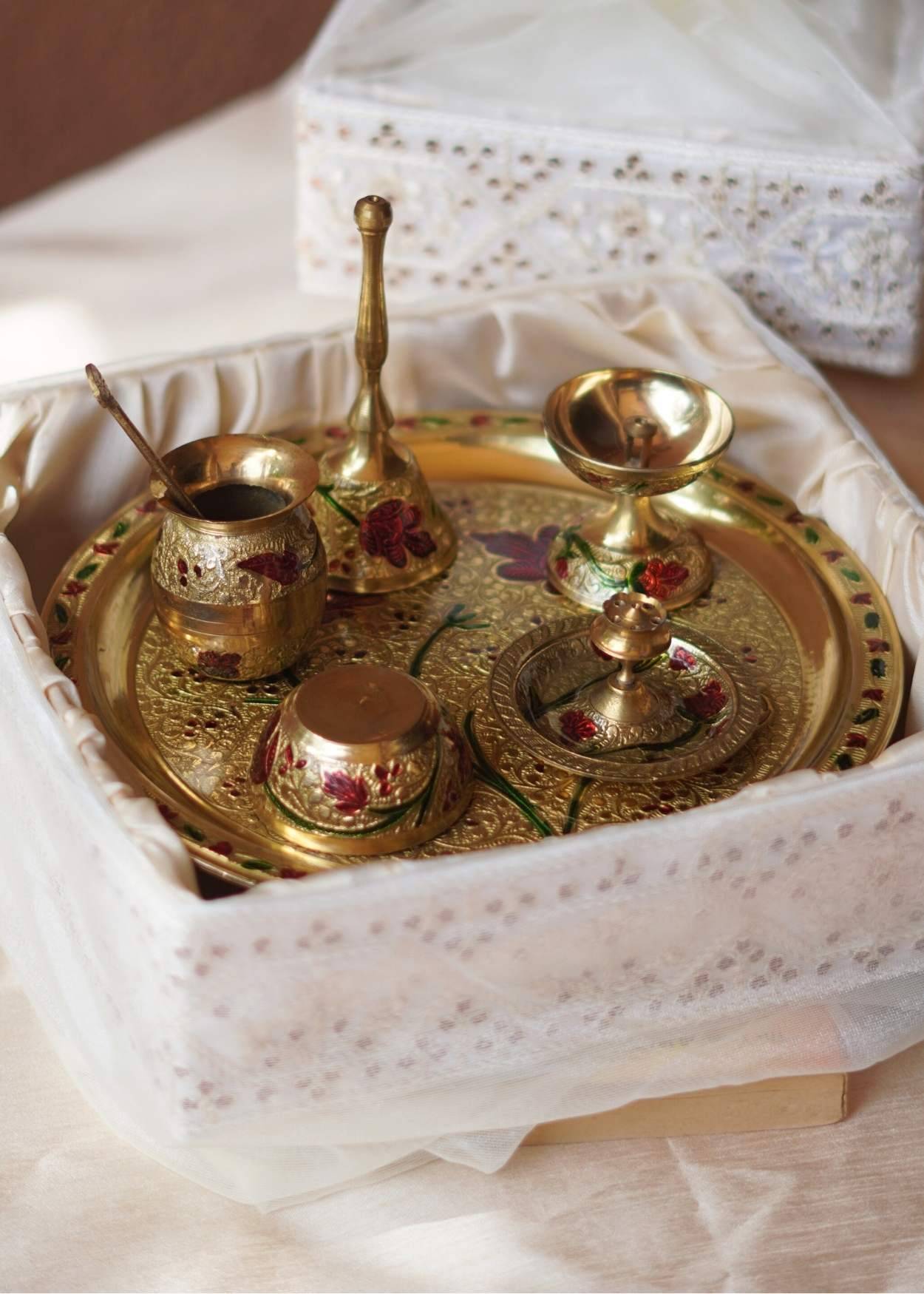 Brass Pooja Thali Set Hamper – Luxury Corporate Diwali Gift with Complete Pooja Essentials | Akkaara