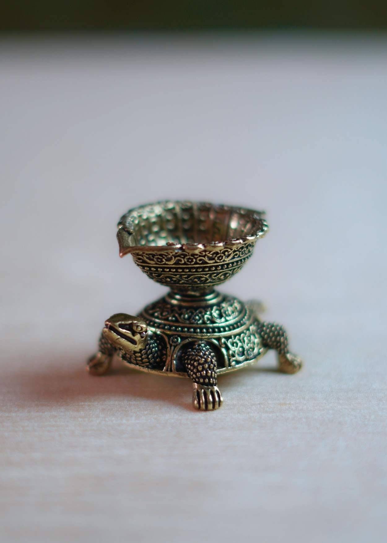 Brass Tortoise Diya – 1.5 Inch Vastu & Feng Shui Good Luck Lamp
