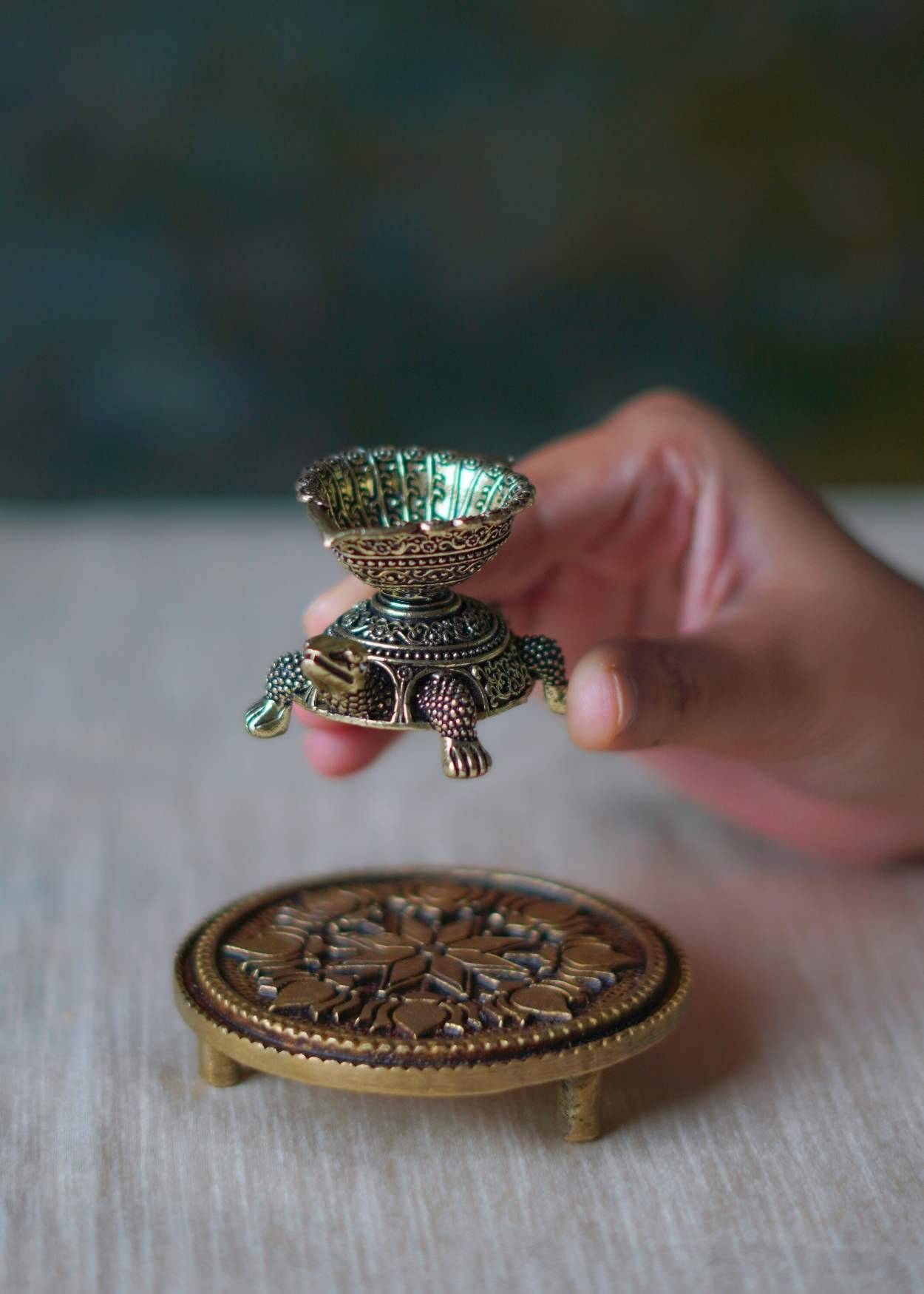 Brass Tortoise Diya – 1.5 Inch Vastu & Feng Shui Good Luck Lamp