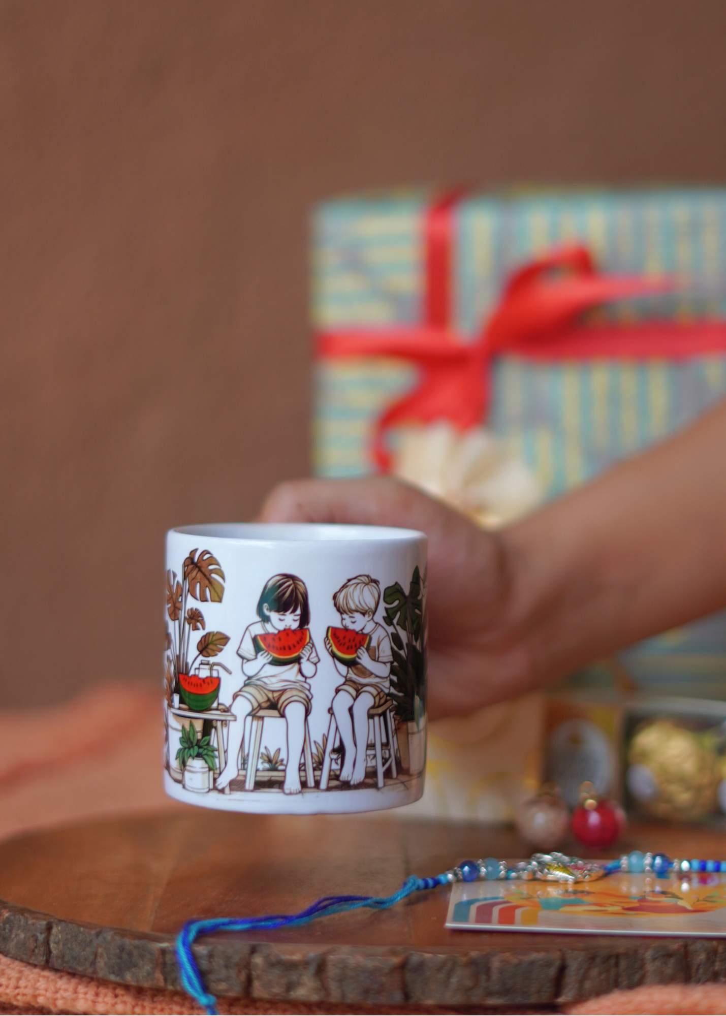 Garmi ki Chutti Cup & Coaster Rakhi Hamper
